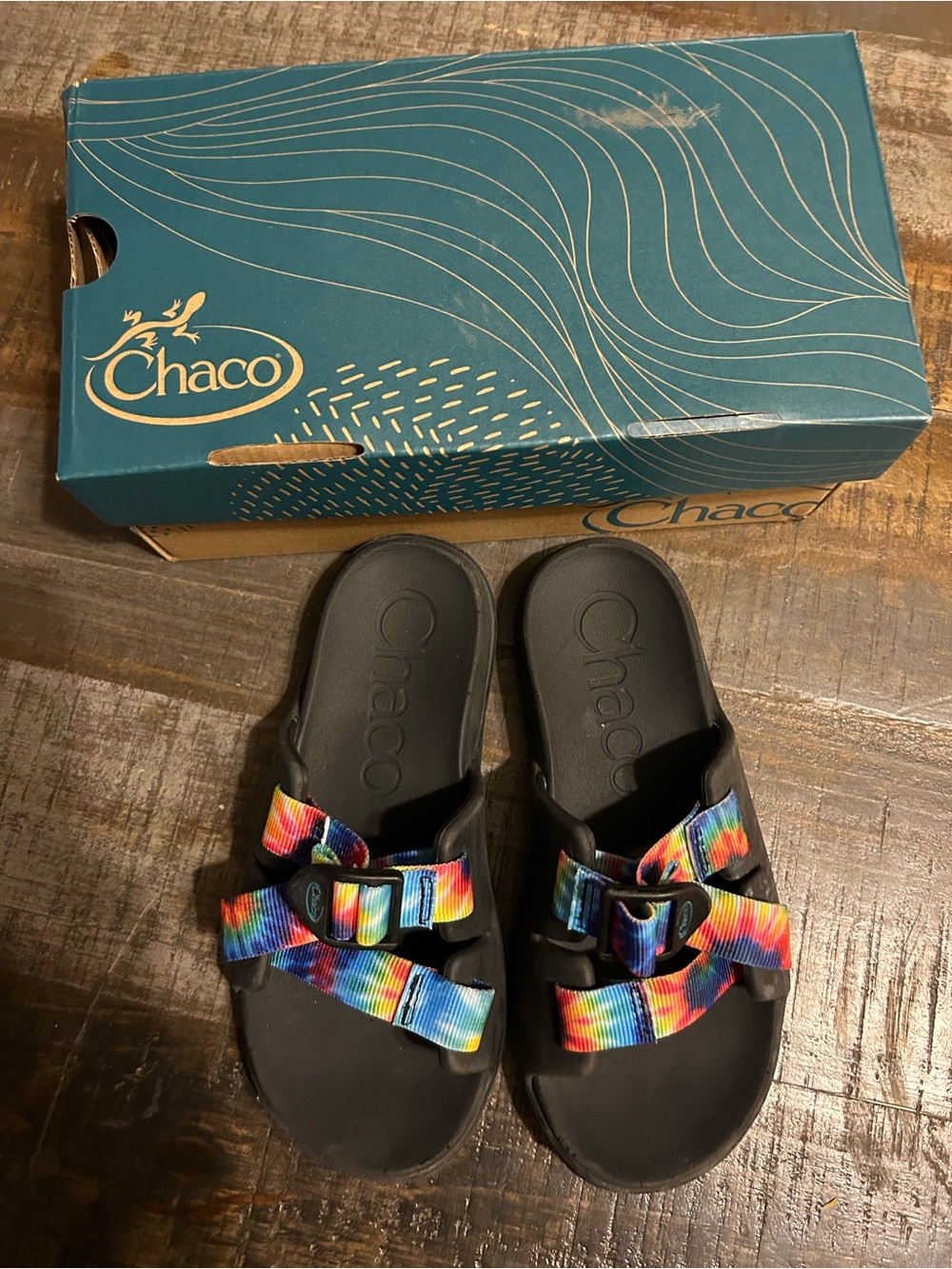 Chaco Rainbow Strap Slide Sandals - Black Footbed
